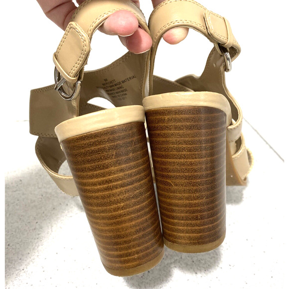 Nine West Pickett strappy high heel sandals nude tan woven faux leather US 8M - Picture 7 of 9